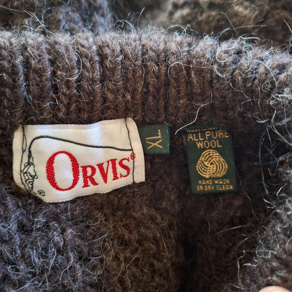 Orvis Vtg Wool Fisherman Sweater Diamond Cable Knit Ultra Heavy Chunky XL - Picture 7 of 7